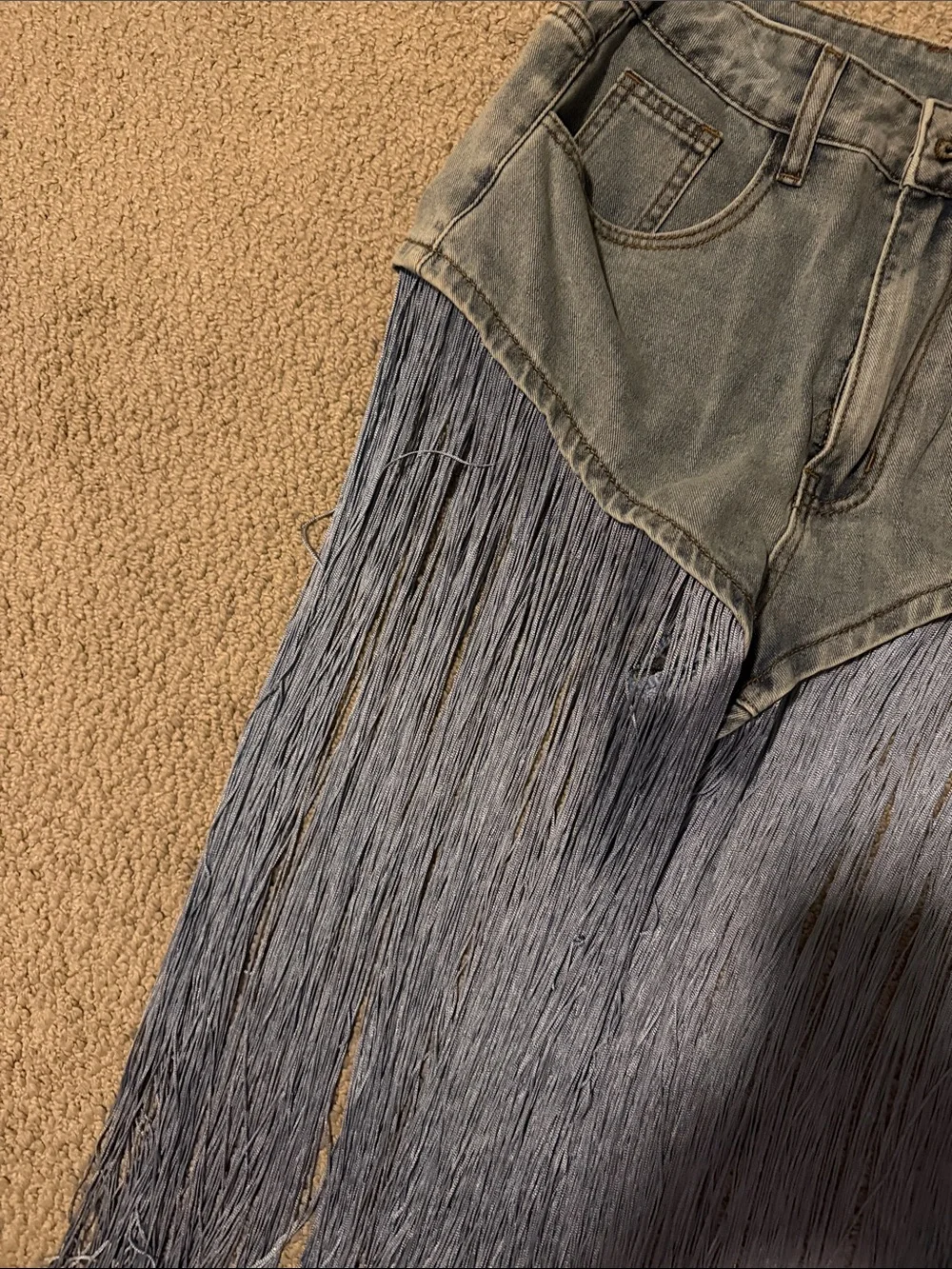 Fringe-Trim Light Blue Women's Jeans